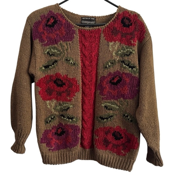 Vintage Counterparts Floral Knit Fall Winter Thick Retro 90s Sweater Size Medium - Picture 5 of 14